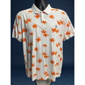 Original Penguin Men’s XL Polo Shirt White Orange Palm‎ Tree Print 100% Cotton